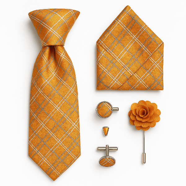 Cravate Rayée Orange Ensemble