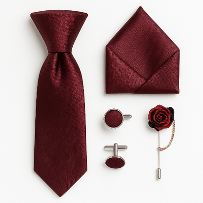 Cravate Soie Rouge Foncé Ensemble