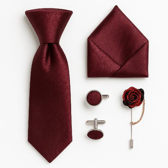 Cravate Soie Rouge Foncé Ensemble
